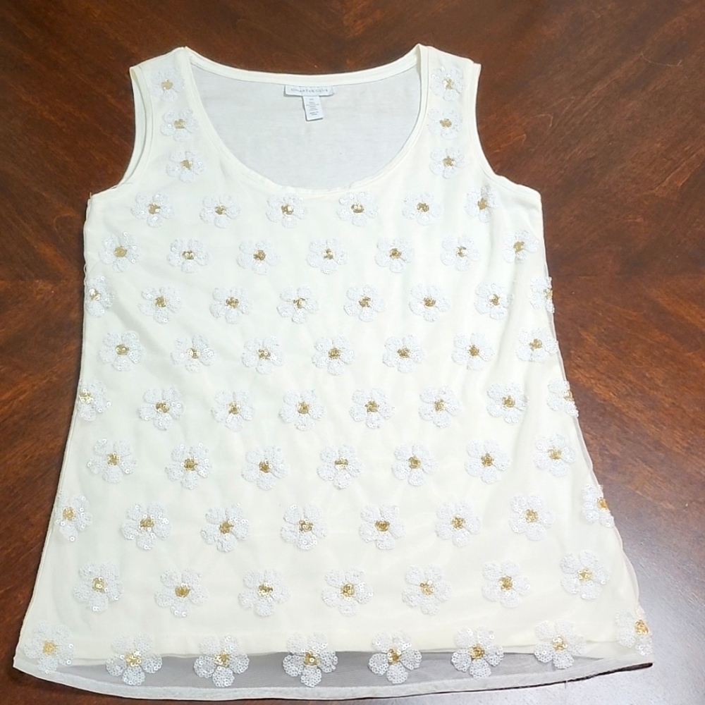 Charter Club cream tank with flower details